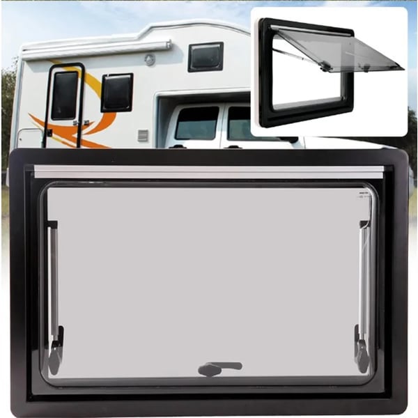 Vindue til autocamper og campingvogn - Udslående med hængsler - Aluminium - 900 x 500 mm - Grå