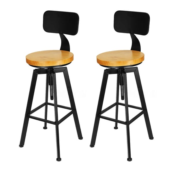 Barstolar i trä, 2-pack höj- och sänkbara med ryggstöd, svart för kök & bar