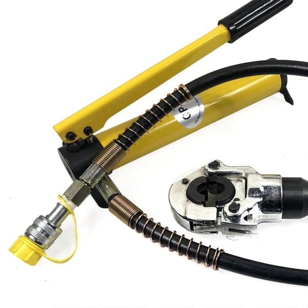 Hydrauliset puristuspihdit, radiaalipuristin kupariputkille, 360° kääntyvä pää, sis. leuat V 12–28 mm ja TH 16–32 mm, keltainen