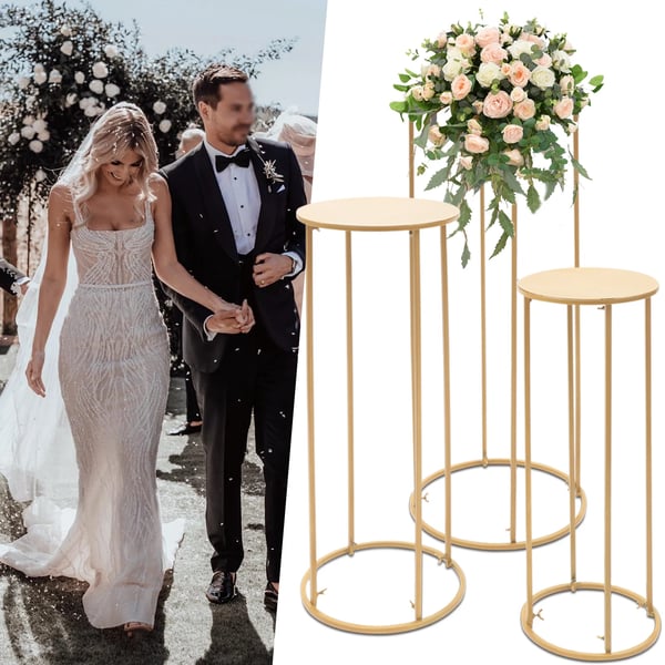 Blomsterstativ - Rundt gulvstativ i metal - 3-pak - Bryllup centerpiece - Festdekoration - Guld