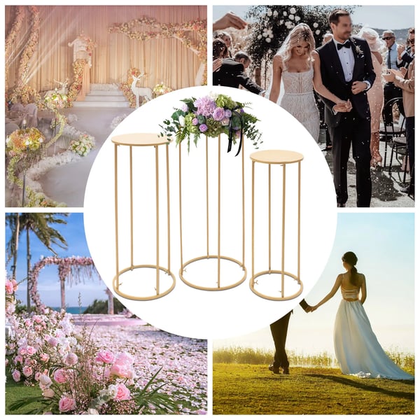 Blomsterstativ - Rundt gulvstativ i metal - 3-pak - Bryllup centerpiece - Festdekoration - Guld