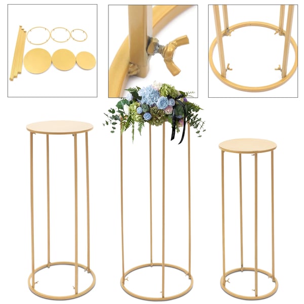 Blomsterstativ - Rundt gulvstativ i metal - 3-pak - Bryllup centerpiece - Festdekoration - Guld