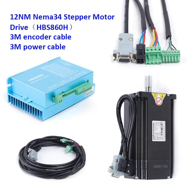 Lukket kredsløb stepmotor sæt - HBS86H - 12 Nm - NEMA 34 - DSP-driver - AC 60 V - Blå