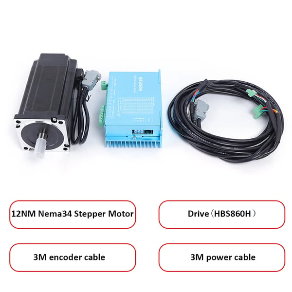 Lukket kredsløb stepmotor sæt - HBS86H - 12 Nm - NEMA 34 - DSP-driver - AC 60 V - Blå