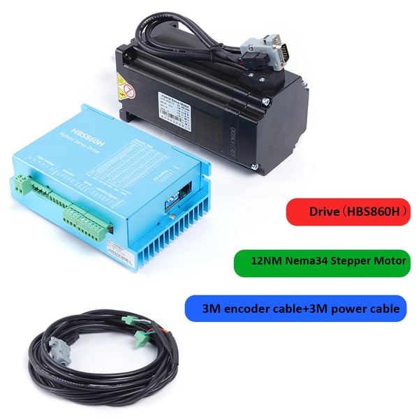 Lukket kredsløb stepmotor sæt - HBS86H - 12 Nm - NEMA 34 - DSP-driver - AC 60 V - Blå