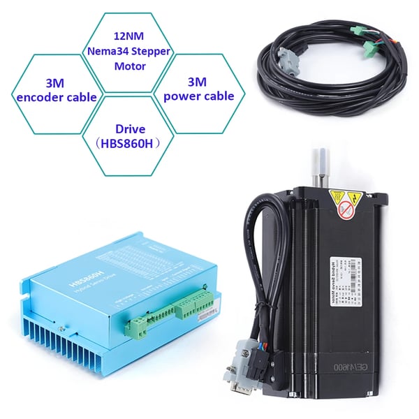 Lukket kredsløb stepmotor sæt - HBS86H - 12 Nm - NEMA 34 - DSP-driver - AC 60 V - Blå