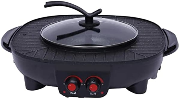 Elektrisk BBQ-grill & Hotpot - 2‑i‑1 Bordgrill - 2100 W - Røgfri - Shabu Shabu Gryde - Hurtig Opvarmning - Nem Montering - Sort