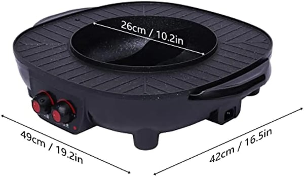 Elektrisk BBQ-grill & Hotpot - 2‑i‑1 Bordgrill - 2100 W - Røgfri - Shabu Shabu Gryde - Hurtig Opvarmning - Nem Montering - Sort