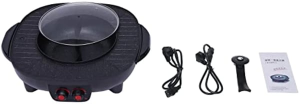 Elektrisk BBQ-grill & Hotpot - 2‑i‑1 Bordgrill - 2100 W - Røgfri - Shabu Shabu Gryde - Hurtig Opvarmning - Nem Montering - Sort