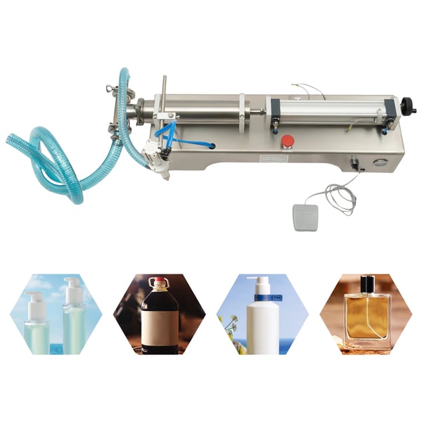 Væskefyldemaskine 100–1000 ml, automatisk selvansugende pneumatisk, 304 rustfrit stål, til honning/creme/kosmetik/pasta, sølv