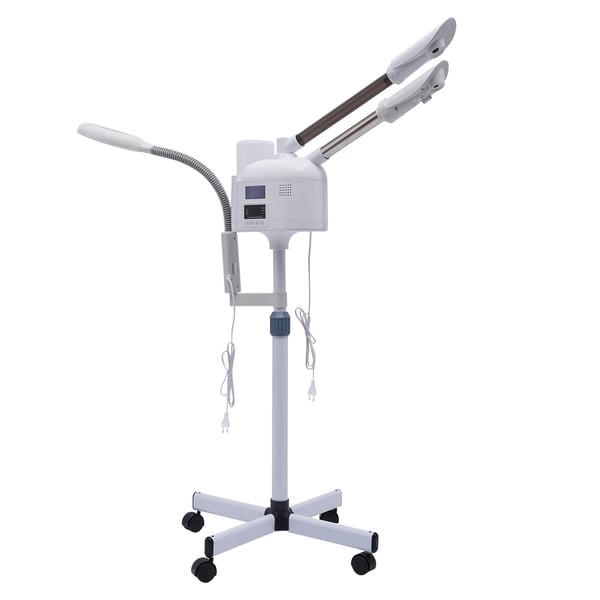 Professionel 3‑i‑1 ansigtsdamper, salonmodel, varmt/koldt mundstykke, LED forstørrelseslampe, til salon & spa, hvid