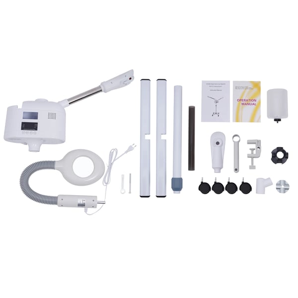 Professionel 3‑i‑1 ansigtsdamper, salonmodel, varmt/koldt mundstykke, LED forstørrelseslampe, til salon & spa, hvid