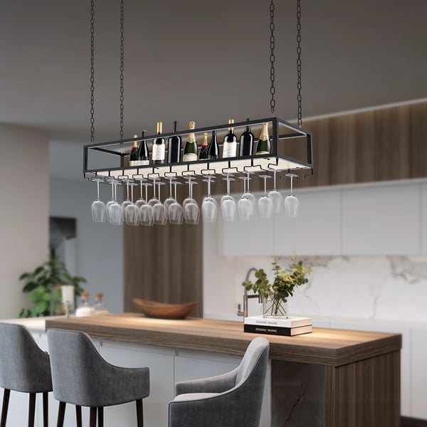 Vintage industrielt vinstativ, loftmonteret med glasholder, justerbar, farve Light Black