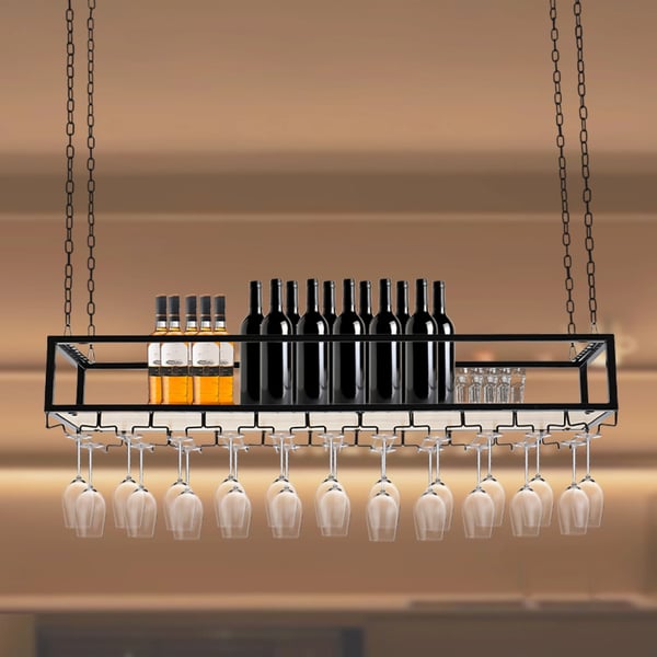 Vintage industrielt vinstativ, loftmonteret med glasholder, justerbar, farve Light Black