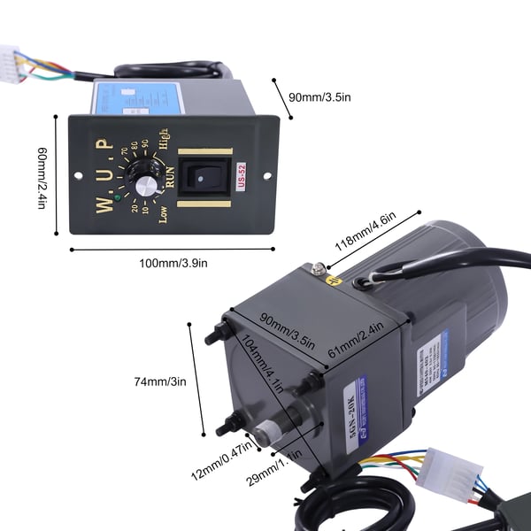 20K gearmotor, 1-faset AC 220V 40W, trinløs hastighed med regulator, kobbervikling