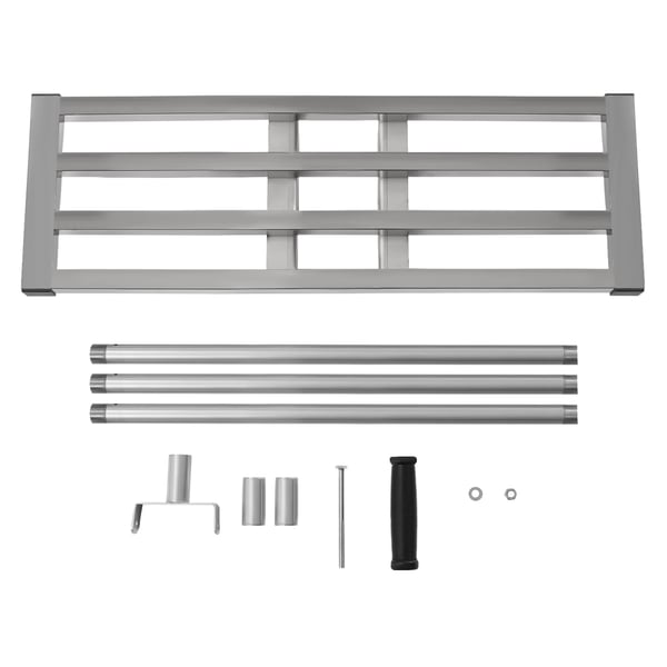 Plæneudjævner - Rive - Rustfrit stål - T-formet - Justerbart skaft 50–180 cm - Roterende hoved 180° - Størrelse 75×25 cm - Sølv