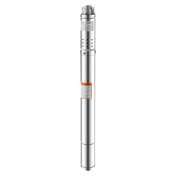 Djupbrunnspump - Nedsänkbar pump - 220V EU-kontakt - 0,37 kW - 1000 l/h - Lyfthöjd 50 m (Max 55 m) - Ø 5,2 cm - Rostfritt stål 304 - Silver