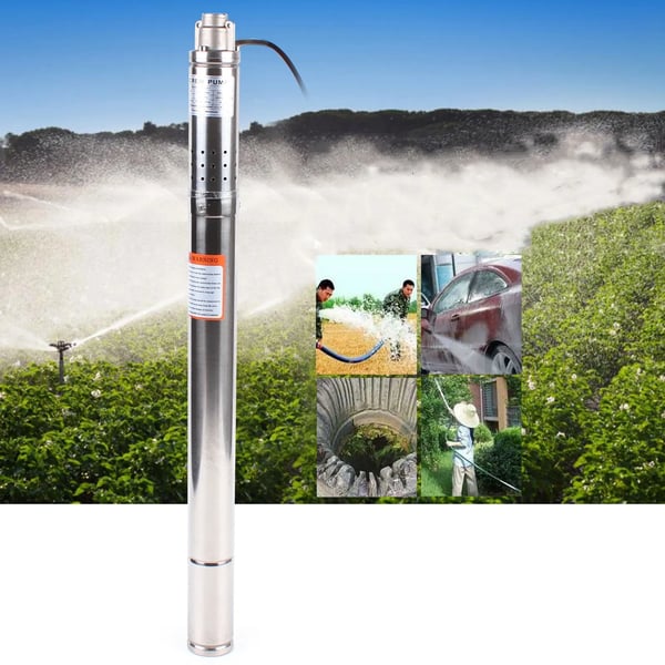 Djupbrunnspump - Nedsänkbar pump - 220V EU-kontakt - 0,37 kW - 1000 l/h - Lyfthöjd 50 m (Max 55 m) - Ø 5,2 cm - Rostfritt stål 304 - Silver