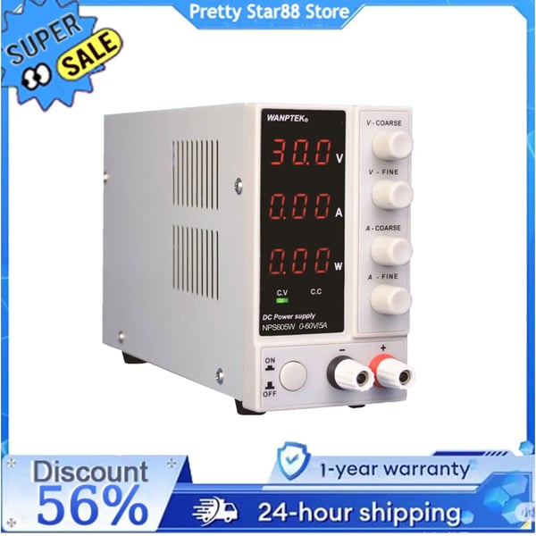 NPS605W - DC laboratoriovirtalähde - 5 V - 0–5 A - Vakautettu lähtö - Valkoinen