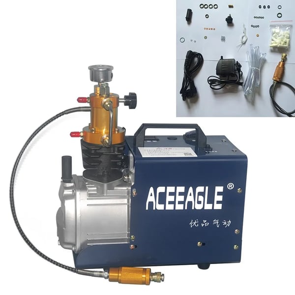 Højtryksluftkompressor - PCP/Scuba-pumpe - Op til 300 bar (30 MPa), 4500 PSI - EU-stik 220 V - Elektrisk drift - Blå