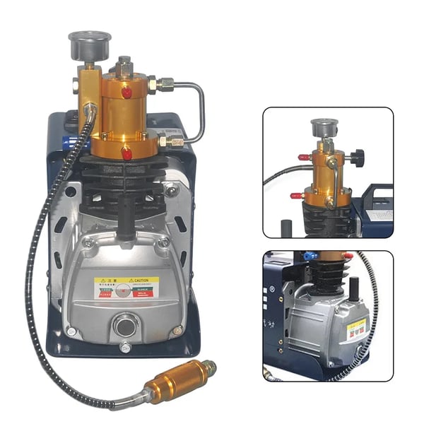 Højtryksluftkompressor - PCP/Scuba-pumpe - Op til 300 bar (30 MPa), 4500 PSI - EU-stik 220 V - Elektrisk drift - Blå