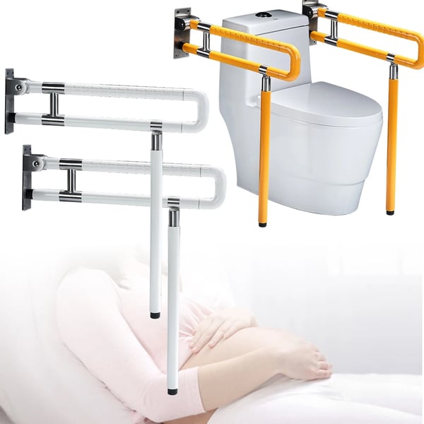 Toilet sikkerhedsgreb - Væghængt foldbart støttegreb - Rustfrit stål - Selvlysende - 60 cm - Hvid