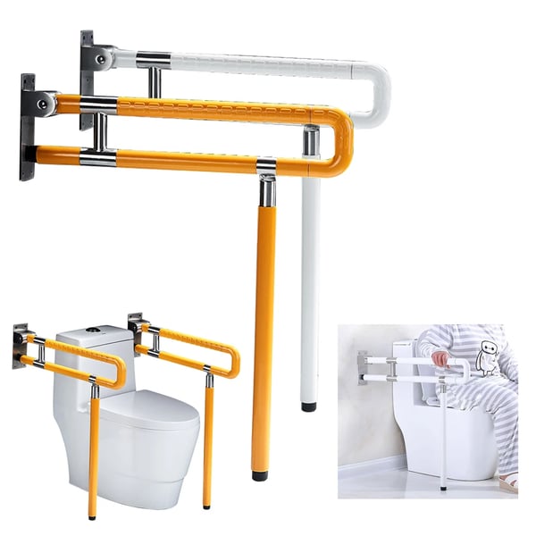 Toilet sikkerhedsgreb - Væghængt foldbart støttegreb - Rustfrit stål - Selvlysende - 60 cm - Hvid