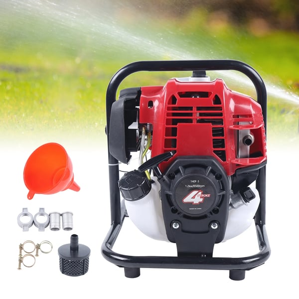 Bensindriven Vattenpump - WP 10-140F - 4-Takt - Enkelcylindrig - Luftkyld - Bärbar - Boosterpump - EU-Kontakt - Röd
