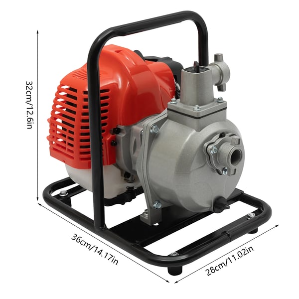 Vandpumpe - Benzindrevet vortexpumpe 2,54 cm - Luftkølet - Rustbeskyttet - Til brandbekæmpelse & fiskedam/akvakultur - EU-stik - Rød