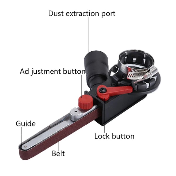 Slibebånd-adapter til vinkelsliber - M10 gevind - Passer 100 mm/10 cm vinkelsliber - Konverterer til båndsliber - Sort