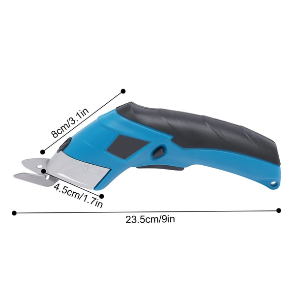 Trådløs genopladelig el-saks - Stofsaks - Batteri 4,8 V - Effekt 11 W - 45°/75° klinger - Hastighed 10.000 snit/min - EU-stik - Blå/Sort