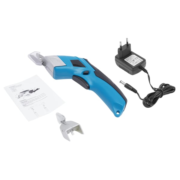 Trådløs genopladelig el-saks - Stofsaks - Batteri 4,8 V - Effekt 11 W - 45°/75° klinger - Hastighed 10.000 snit/min - EU-stik - Blå/Sort