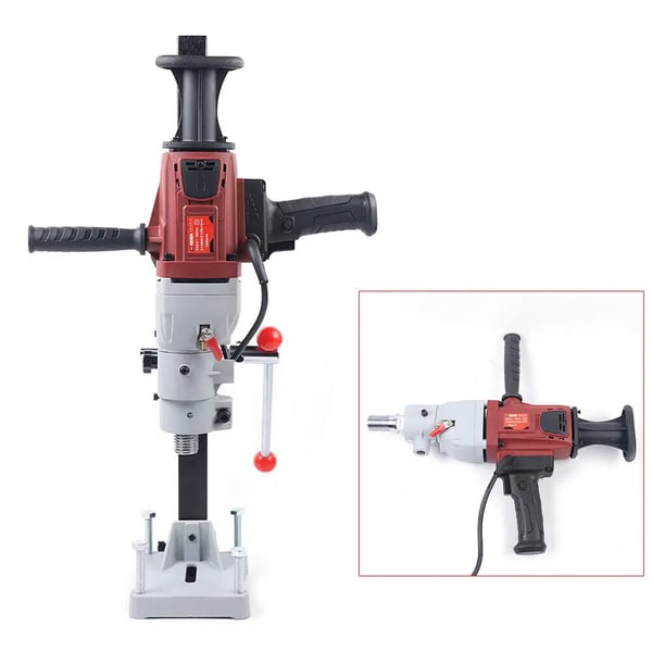 Diamant kerneboremaskine til beton - Våd kernebor med stativ - 2500 W - Børsteløs Motor - 1200 RPM - 110 V 60 Hz - Håndholdt - Rød