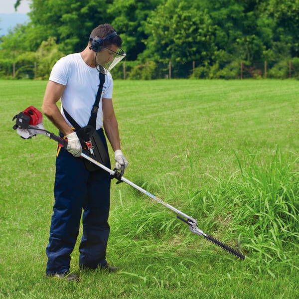 Have-multiværktøj - 5‑i‑1 Benzin - Hækkeklipper, Græstrimmer, Kædesav, Buskrydder - 51,7 cm³ 2‑taktsmotor - Rød