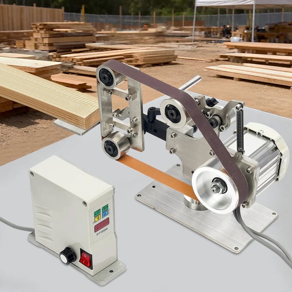 Båndsliber - Bordsmodel - 550 W - 5000 rpm - Børsteløs Motor - Variabel Hastighed - 762×25 mm Slibebånd - 220 V - Sølv