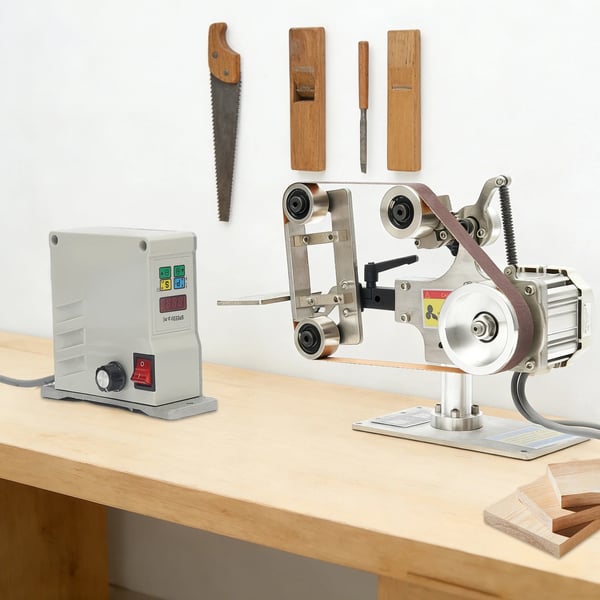Båndsliber - Bordsmodel - 550 W - 5000 rpm - Børsteløs Motor - Variabel Hastighed - 762×25 mm Slibebånd - 220 V - Sølv