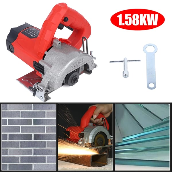 Sähkökäsisaha - Pyörösaha - Kuivaleikkaus laatta/puu/kivi - 1580 W - Terä 110 mm (20 mm) - Leikkaussyvyys 0–34 mm - 2 terää - Punainen