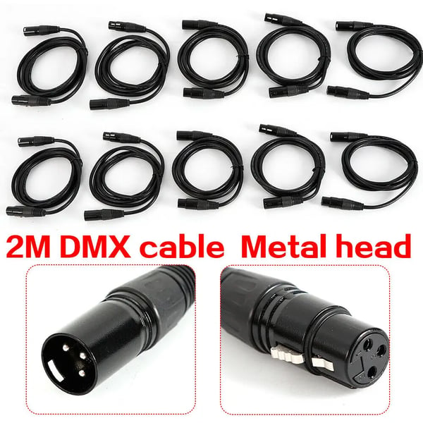DMX-kaapelit 2 m, 3-napainen XLR, 10 kpl, mustat, näyttämövaloille ja moving head -valaisimille, vähentää häiriöitä