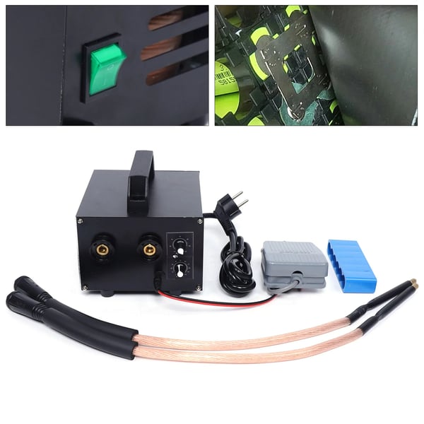 Akkupistehitsain - Pistehitsauskone - Jännite 220 V - Virta 1600 A - Sopii 0,08–0,2 mm nikkeliliuskoille - 190×150×150 mm - 6,55 kg - Musta