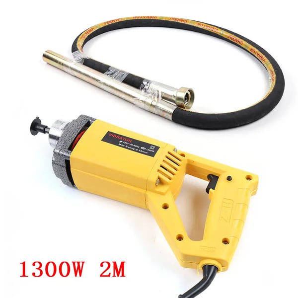 Elektrisk betonvibrator - Håndholdt - 1300 W - 2 m slange - EU-stik 220 V - Gul/Sort