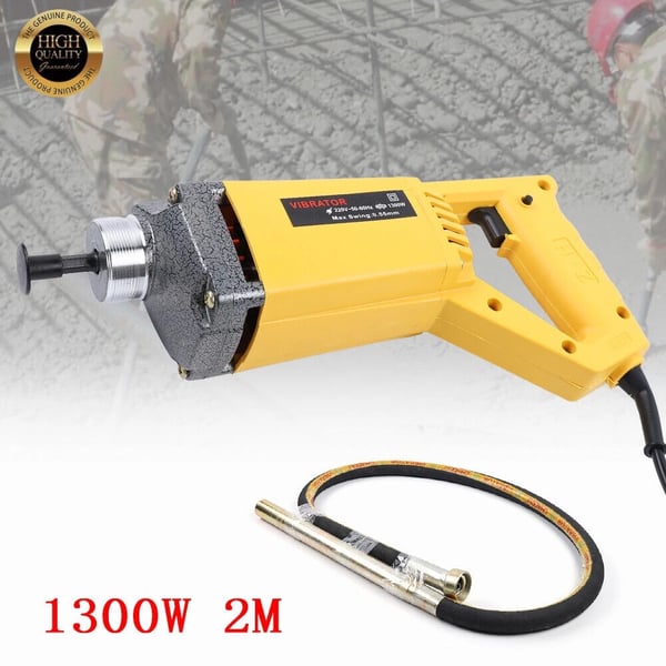 Elektrisk betonvibrator - Håndholdt - 1300 W - 2 m slange - EU-stik 220 V - Gul/Sort