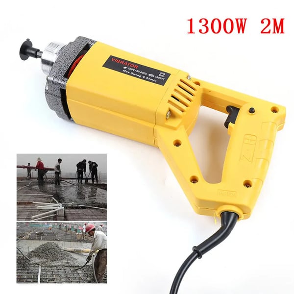 Elektrisk betonvibrator - Håndholdt - 1300 W - 2 m slange - EU-stik 220 V - Gul/Sort