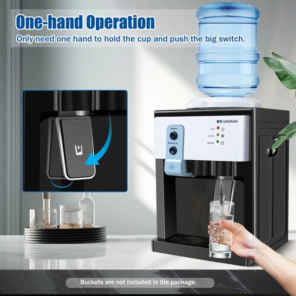 Vanddispenser, bordmodel, topfyldt, varm & kold, 3,0 L tank, hvid, til 5-gallondunk