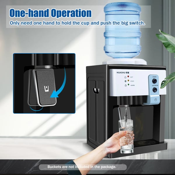 Vanddispenser, bordmodel, topfyldt, varm & kold, 3,0 L tank, hvid, til 5-gallondunk