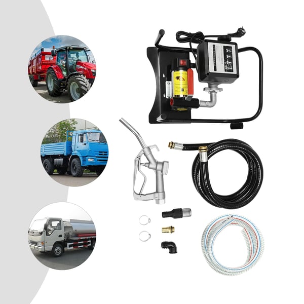 Oliepumpe, dieseloverførselspumpe, selvansugende 375 W 3600 o/min, DC 12V/220V, EU-stik, sort
