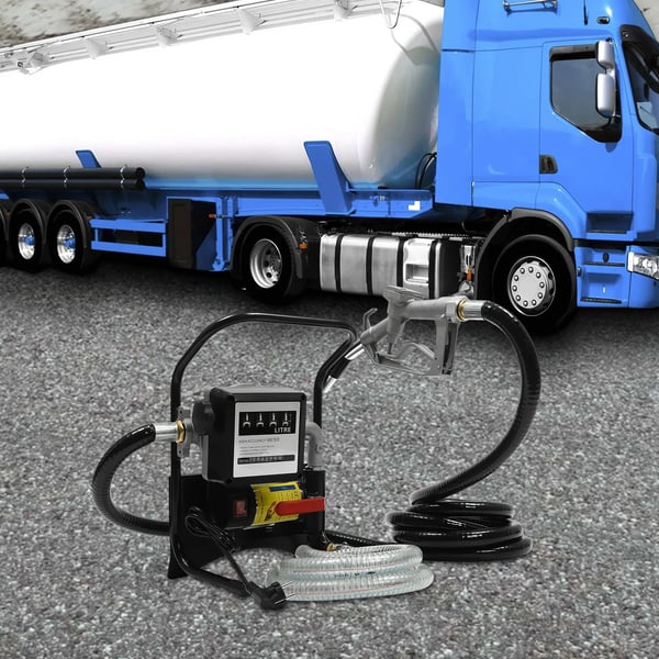 Oliepumpe, dieseloverførselspumpe, selvansugende 375 W 3600 o/min, DC 12V/220V, EU-stik, sort