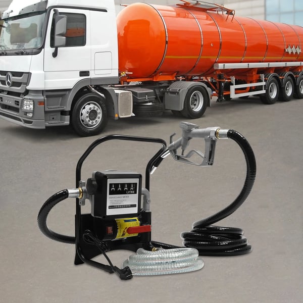 Oliepumpe, dieseloverførselspumpe, selvansugende 375 W 3600 o/min, DC 12V/220V, EU-stik, sort
