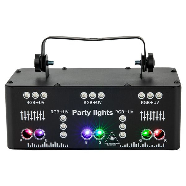 DJ Disco Light, efektispotti/bilevalo, 21 RGB-LED, ääniohjaus, strobo, auto & DMX, laseri, musta