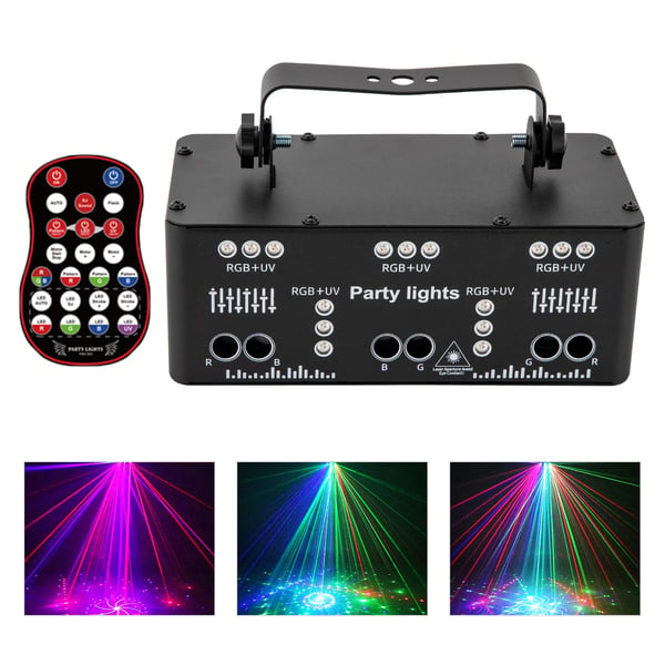 DJ Disco Light, efektispotti/bilevalo, 21 RGB-LED, ääniohjaus, strobo, auto & DMX, laseri, musta