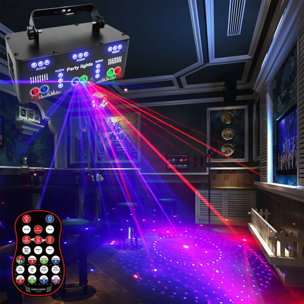 DJ Disco Light, efektispotti/bilevalo, 21 RGB-LED, ääniohjaus, strobo, auto & DMX, laseri, musta
